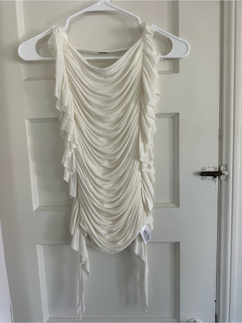 cult gaia Ivory Asymmetrical Ruffled Draped Dress